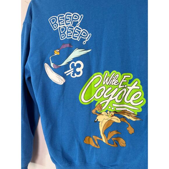 Vintage Road Runner Coyote Hoodie Zip Up Y2K Looney Tunes Blue Size XS - Picture 4 of 8
